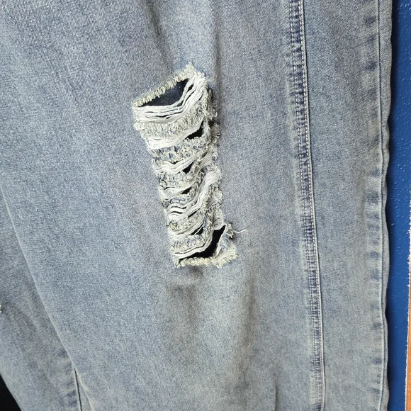 Light Blue Distressed Women's Denim Overalls - Picture 2 of 7